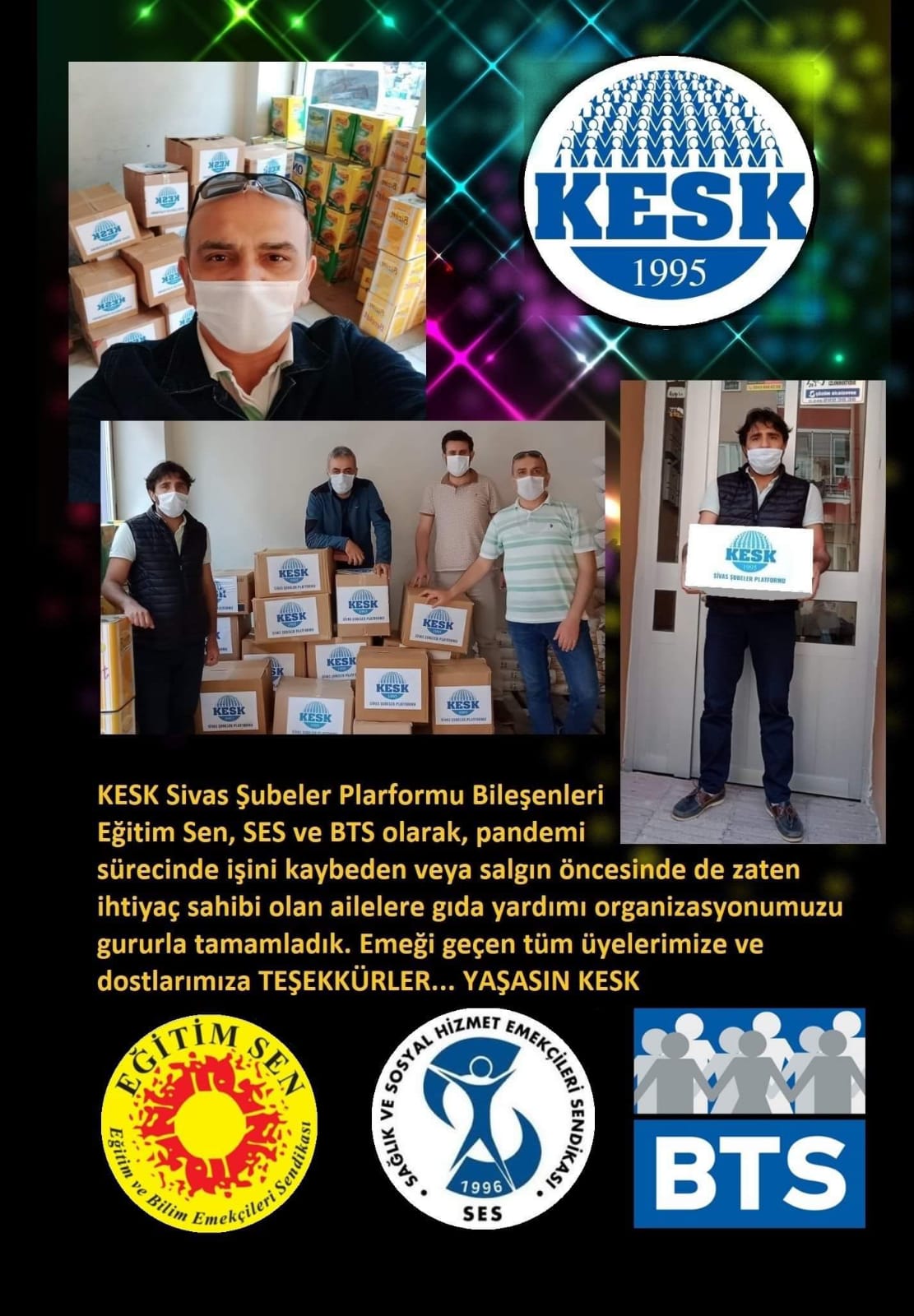 Sivas Şubemiz ile Sivas Eğitim-Sen ve BTS Şubeleri İhtiyaç Sahiplerine Gıda Yardımı Yaptı