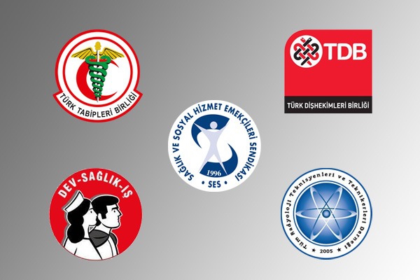 Türk Tabipleri Birliği, Türk Dişhekimleri Birliği, Devrimci Sağlık İşçileri Sendikası, Tüm Radyoloji Teknisyenleri ve Teknikerleri Derneği, SES: SES’imize Dokunma! Gözaltına Alınan Sağlık Emekçilerini Serbest Bırak!
